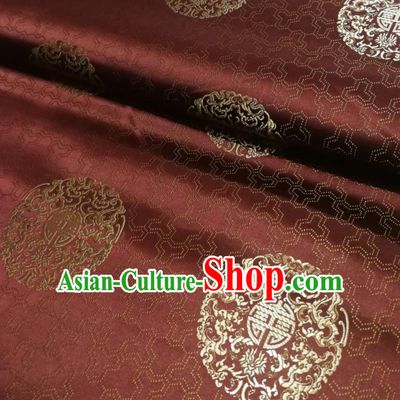 Chinese Royal Pattern Design Rust Red Brocade Fabric Asian Traditional Satin Silk Material