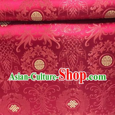 Chinese Royal Auspicious Pattern Design Wine Red Brocade Fabric Asian Traditional Satin Silk Material