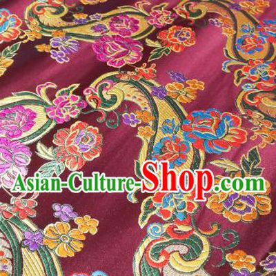 Chinese Royal Loquat Flower Pattern Design Wine Red Nanjing Brocade Fabric Asian Traditional Satin Silk Material