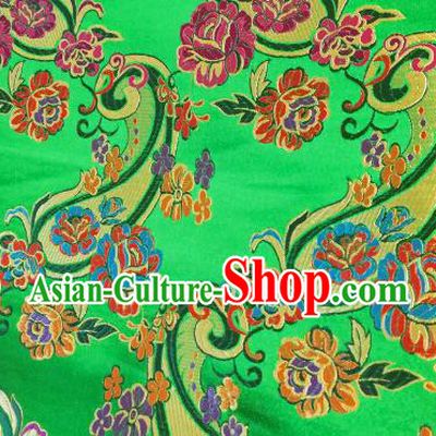 Chinese Royal Loquat Flower Pattern Design Green Nanjing Brocade Fabric Asian Traditional Satin Silk Material