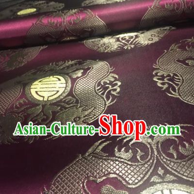 Chinese Royal Dragons Pattern Design Purple Brocade Fabric Asian Traditional Satin Silk Material