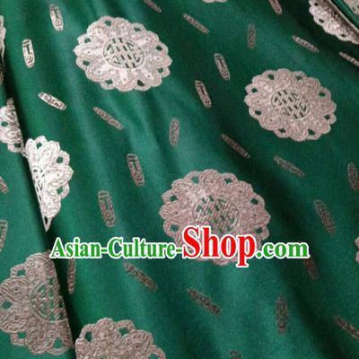 Chinese Royal Buddhism Pattern Design Green Brocade Fabric Asian Traditional Satin Silk Material