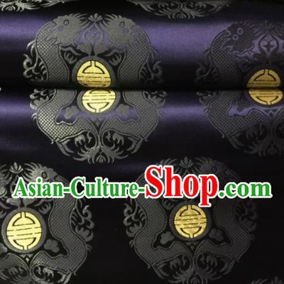Chinese Royal Dragons Pattern Design Navy Brocade Fabric Asian Traditional Satin Silk Material