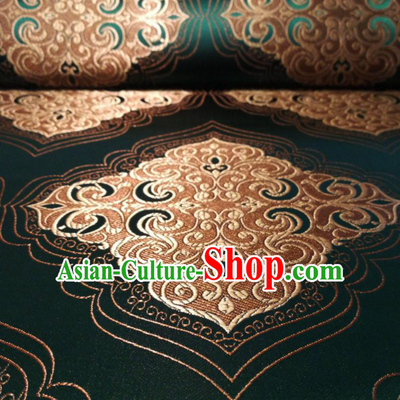 Chinese Royal Square Pattern Design Dark Green Brocade Fabric Asian Traditional Satin Silk Material