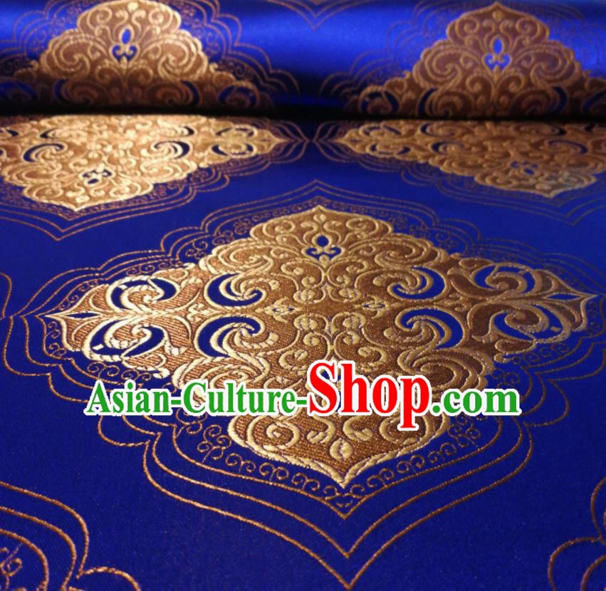Chinese Royal Square Pattern Design Royalblue Brocade Fabric Asian Traditional Satin Silk Material Chinese Royal Square Pattern Design Royalblue Brocade Fabric Asian Traditional Satin Silk Material