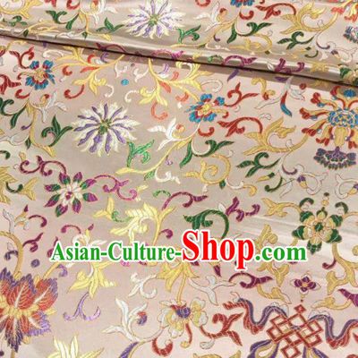 Chinese Royal Twine Floral Pattern Design White Brocade Fabric Asian Traditional Satin Silk Material