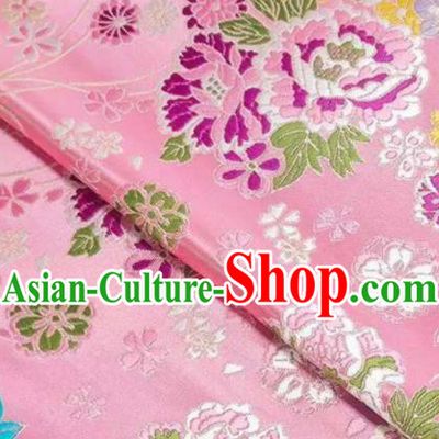Chinese Royal Daisy Peony Pattern Design Pink Brocade Fabric Asian Traditional Satin Silk Material