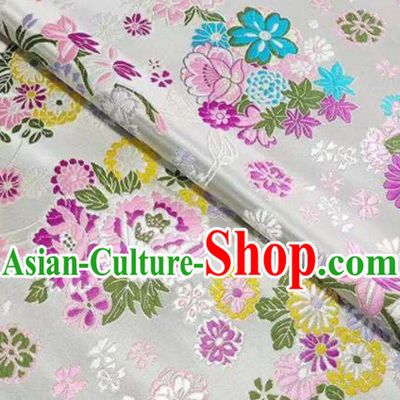 Chinese Royal Daisy Peony Pattern Design White Brocade Fabric Asian Traditional Satin Silk Material