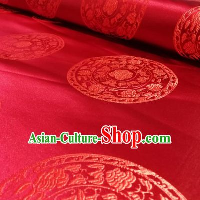 Chinese Royal Peony Pattern Design Red Brocade Fabric Asian Traditional Satin Silk Material