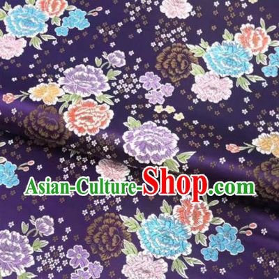 Chinese Classical Embroidered Peony Pattern Design Purple Brocade Fabric Asian Traditional Satin Silk Material