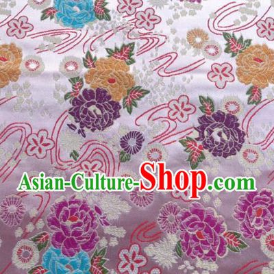 Chinese Classical Peony Plum Pattern Design White Brocade Fabric Asian Traditional Satin Silk Material