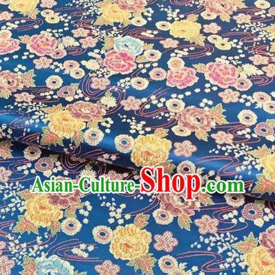 Chinese Classical Peony Plum Pattern Design Lake Blue Brocade Fabric Asian Traditional Satin Silk Material