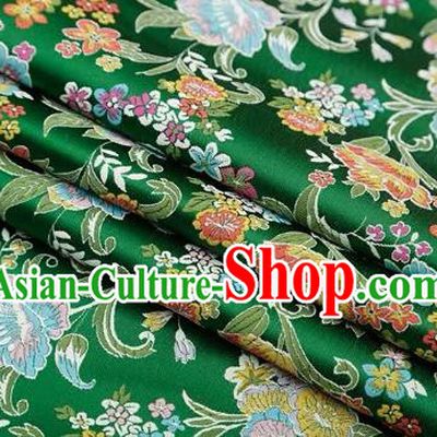 Chinese Classical Flourish Flowers Pattern Design Green Brocade Fabric Asian Traditional Satin Silk Material