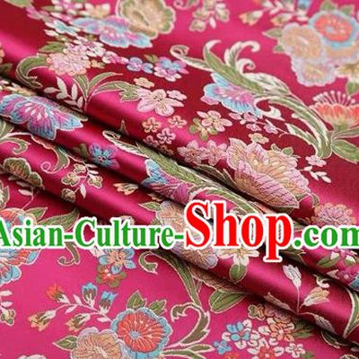 Chinese Classical Flourish Flowers Pattern Design Rosy Brocade Fabric Asian Traditional Satin Silk Material