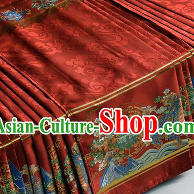 Chinese Ancient Princess Purplish Red Brocade Horse Face Skirt Traditional Ming Dynasty Court Lady Costumes for Women