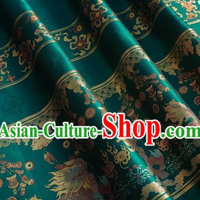 Chinese Royal Kylin Pattern Design Green Brocade Fabric Asian Traditional Horse Face Skirt Satin Silk Material