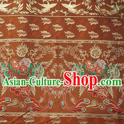 Chinese Royal Phoenix Peony Pattern Design Rust Red Brocade Fabric Asian Traditional Horse Face Skirt Satin Silk Material