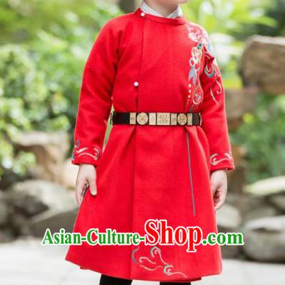 Chinese Traditional Ming Dynasty Imperial Bodyguard Costume Ancient Swordsman Red Hanfu Clothing for Kids