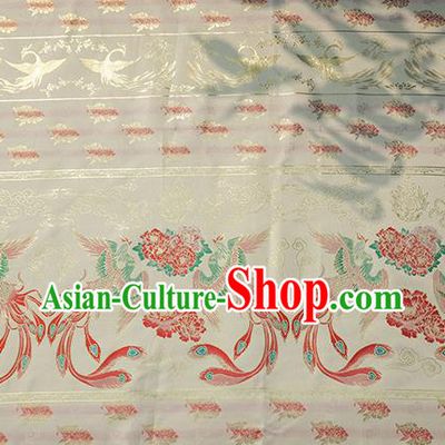 Chinese Royal Phoenix Peony Pattern Design White Brocade Fabric Asian Traditional Horse Face Skirt Satin Silk Material
