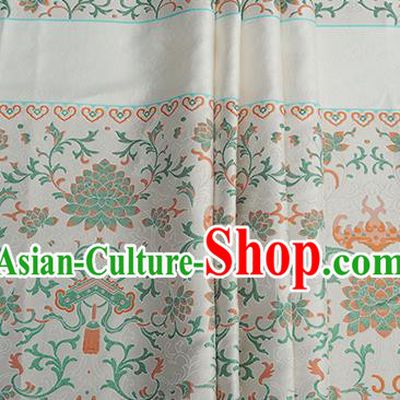 Chinese Royal Lotus Pattern Design White Brocade Fabric Asian Traditional Horse Face Skirt Satin Silk Material