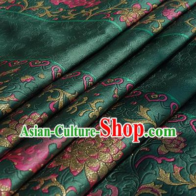 Chinese Royal Lotus Pattern Design Atrovirens Brocade Fabric Asian Traditional Horse Face Skirt Satin Silk Material