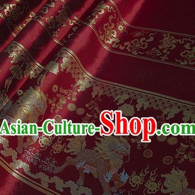 Chinese Royal Kylin Pattern Design Red Brocade Fabric Asian Traditional Horse Face Skirt Satin Silk Material