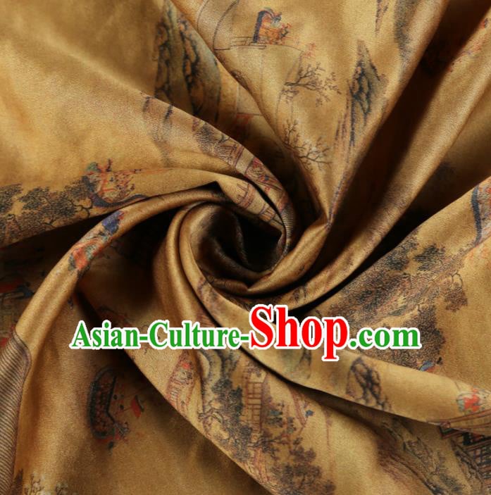 Chinese Classical Pattern Design Golden Gambiered Guangdong Gauze Fabric Asian Traditional Cheongsam Silk Material Chinese Classical Pattern Design Golden Gambiered Guangdong Gauze Fabric Asian Traditional Cheongsam Silk Material