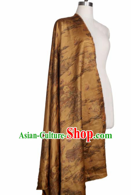 Chinese Classical Pattern Design Golden Gambiered Guangdong Gauze Fabric Asian Traditional Cheongsam Silk Material Chinese Classical Pattern Design Golden Gambiered Guangdong Gauze Fabric Asian Traditional Cheongsam Silk Material