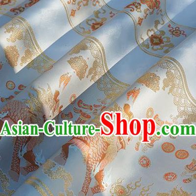 Chinese Royal Kylin Pattern Design Light Blue Brocade Fabric Asian Traditional Horse Face Skirt Satin Silk Material