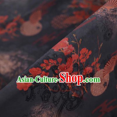 Chinese Classical Printing Plum Pattern Design Grey Gambiered Guangdong Gauze Fabric Asian Traditional Cheongsam Silk Material