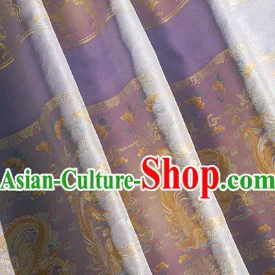 Chinese Royal Dragon Phoenix Pattern Design Lilac Brocade Fabric Asian Traditional Horse Face Skirt Satin Silk Material