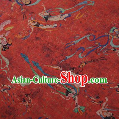 Chinese Classical Printing Flying God Pattern Design Red Gambiered Guangdong Gauze Fabric Asian Traditional Cheongsam Silk Material