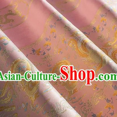 Chinese Royal Dragon Phoenix Pattern Design Pink Brocade Fabric Asian Traditional Horse Face Skirt Satin Silk Material