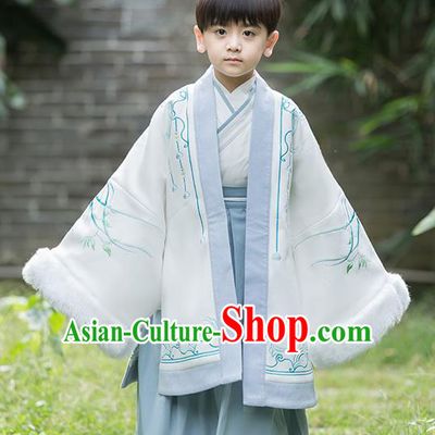 Chinese Traditional Ming Dynasty Scholar Winter Costume Ancient Swordsman Hanfu Clothing for Kids