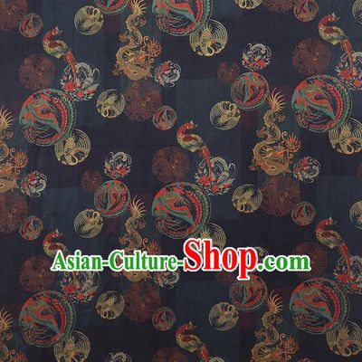 Chinese Classical Printing Dragon Phoenix Pattern Design Black Gambiered Guangdong Gauze Fabric Asian Traditional Cheongsam Silk Material