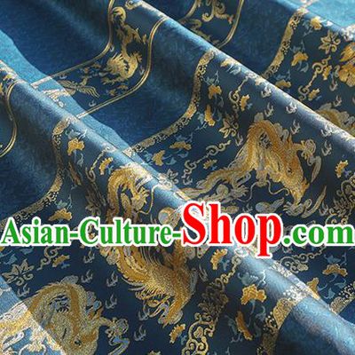 Chinese Royal Dragon Phoenix Pattern Design Navy Brocade Fabric Asian Traditional Horse Face Skirt Satin Silk Material