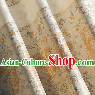Chinese Royal Dragon Phoenix Pattern Design White Brocade Fabric Asian Traditional Horse Face Skirt Satin Silk Material