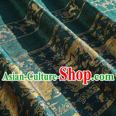 Chinese Royal Dragon Phoenix Pattern Design Atrovirens Brocade Fabric Asian Traditional Horse Face Skirt Satin Silk Material