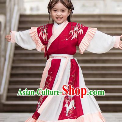 Chinese Traditional Girls Costume Ancient Jin Dynasty Princess Hanfu Dress for Kids