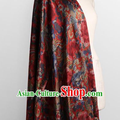 Chinese Classical Printing Phoenix Peony Pattern Design Red Gambiered Guangdong Gauze Fabric Asian Traditional Cheongsam Silk Material