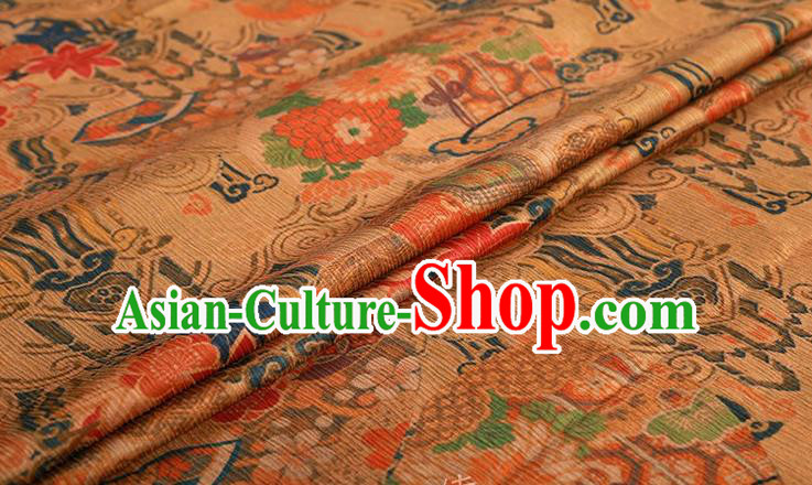Chinese Classical Pattern Design Ginger Gambiered Guangdong Gauze Fabric Asian Traditional Cheongsam Silk Material Chinese Classical Pattern Design Ginger Gambiered Guangdong Gauze Fabric Asian Traditional Cheongsam Silk Material