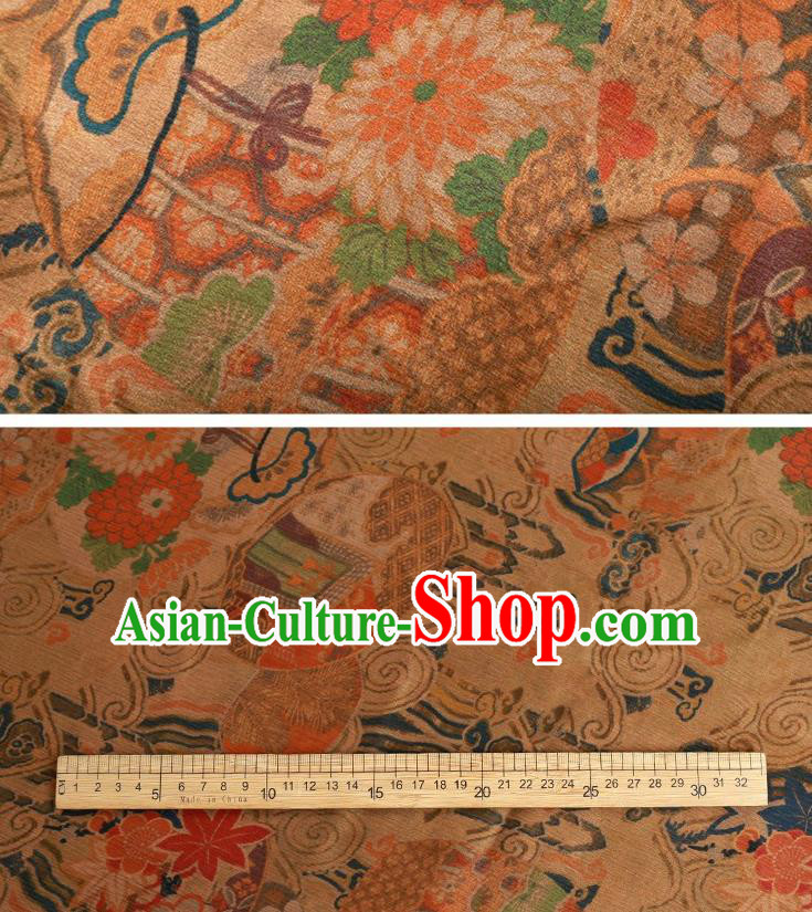 Chinese Classical Pattern Design Ginger Gambiered Guangdong Gauze Fabric Asian Traditional Cheongsam Silk Material Chinese Classical Pattern Design Ginger Gambiered Guangdong Gauze Fabric Asian Traditional Cheongsam Silk Material