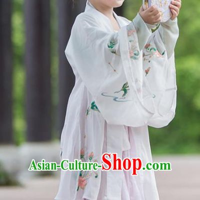 Chinese Traditional Girls Embroidered White Cape and Pink Skirt Ancient Song Dynasty Princess Costume for Kids