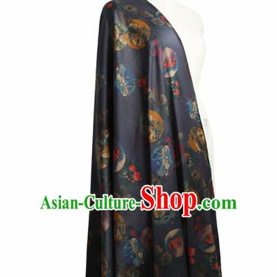 Chinese Classical Orchid Pattern Design Navy Gambiered Guangdong Gauze Fabric Asian Traditional Cheongsam Silk Material