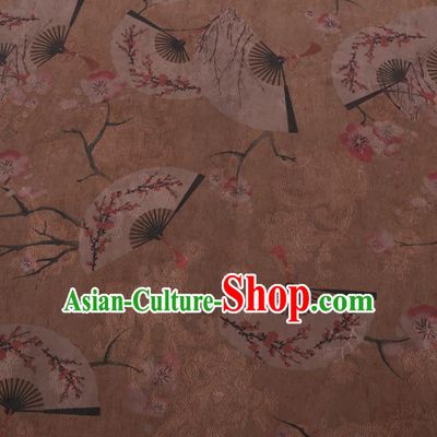 Chinese Classical Plum Fan Pattern Design Khaki Gambiered Guangdong Gauze Fabric Asian Traditional Cheongsam Silk Material