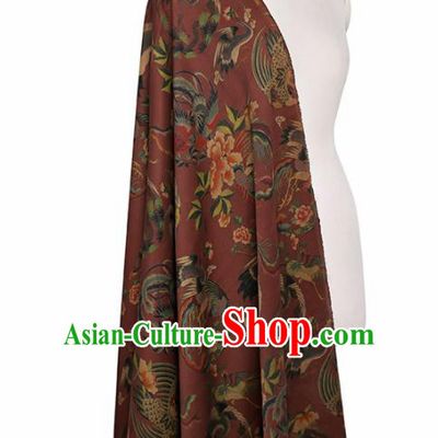 Chinese Classical Crane Peach Pattern Design Purplish Red Gambiered Guangdong Gauze Fabric Asian Traditional Cheongsam Silk Material