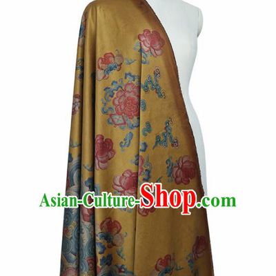 Chinese Classical Peony Pattern Design Yellow Gambiered Guangdong Gauze Fabric Asian Traditional Cheongsam Silk Material