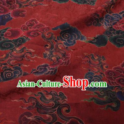 Chinese Classical Printing Auspicious Cloud Pattern Design Red Gambiered Guangdong Gauze Fabric Asian Traditional Cheongsam Silk Material