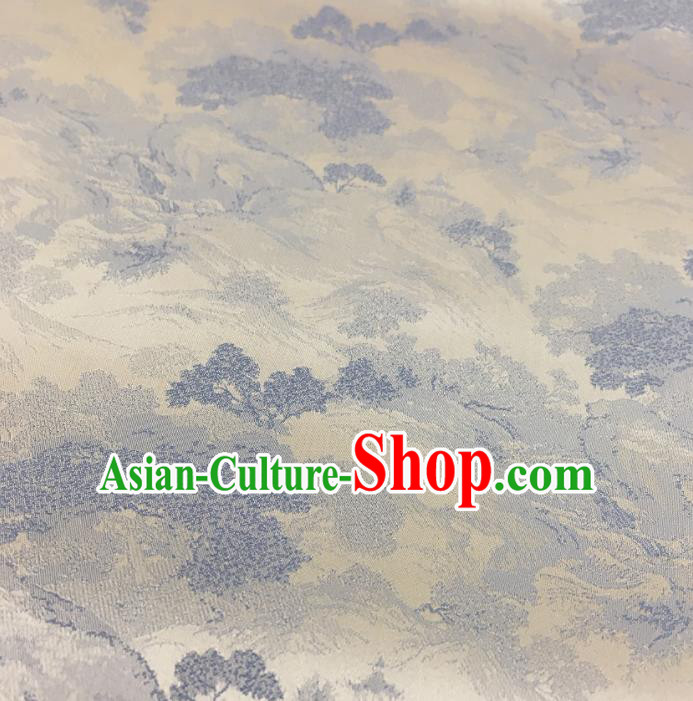 Chinese Classical Landscape Pattern Design White Silk Fabric Asian Traditional Cheongsam Brocade Material Chinese Classical Landscape Pattern Design White Silk Fabric Asian Traditional Cheongsam Brocade Material