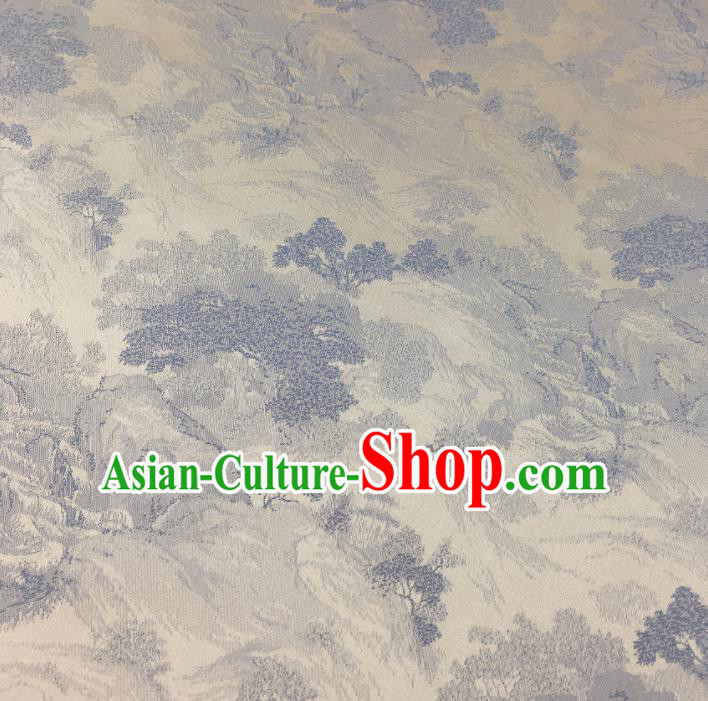 Chinese Classical Landscape Pattern Design White Silk Fabric Asian Traditional Cheongsam Brocade Material Chinese Classical Landscape Pattern Design White Silk Fabric Asian Traditional Cheongsam Brocade Material
